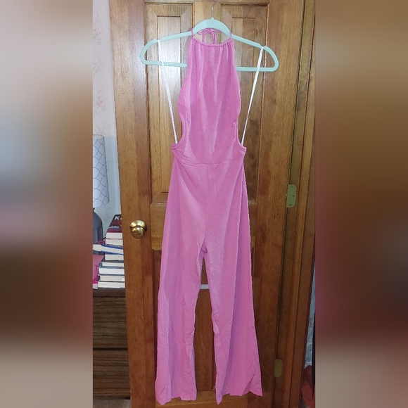 Lulu's Calm Cutie Pink Halter Wide Leg Lounge Jumpsuit - Picture 8 of 8